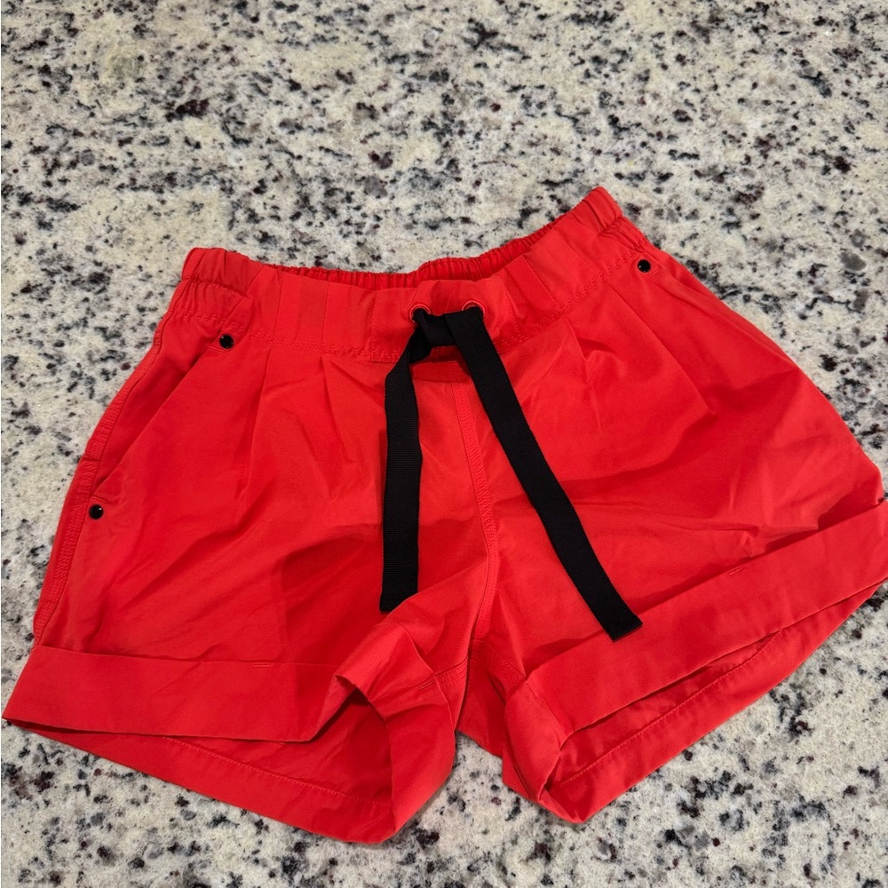 Red Women's Lululemon Shorts with Black Tie
